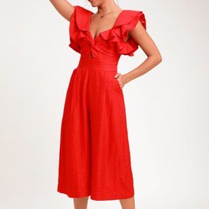 NWOT Lulus Bright Here, Bright Now Red Jumpsuit XS